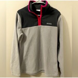 Columbia Women's Grey Colorblock Quarter Zip Fleece Pullover Sweatshirt Medium